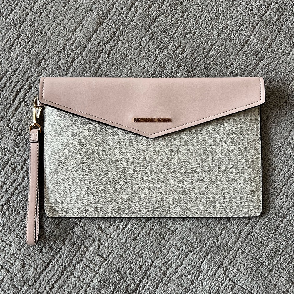 Michael Kors Pink and Cream Envelope Clutch